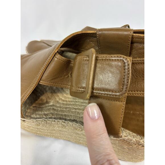 Celine Paris Espadrilles Wedges Platform Sandals Brown Leather Size 38 Buckle - Picture 15 of 16
